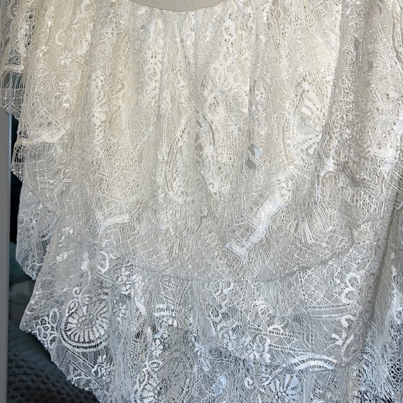 Valerie Tolosa White Lace Tierd Lace Floral Fairy Wedding Cottage Maxi Dress - Picture 10 of 12